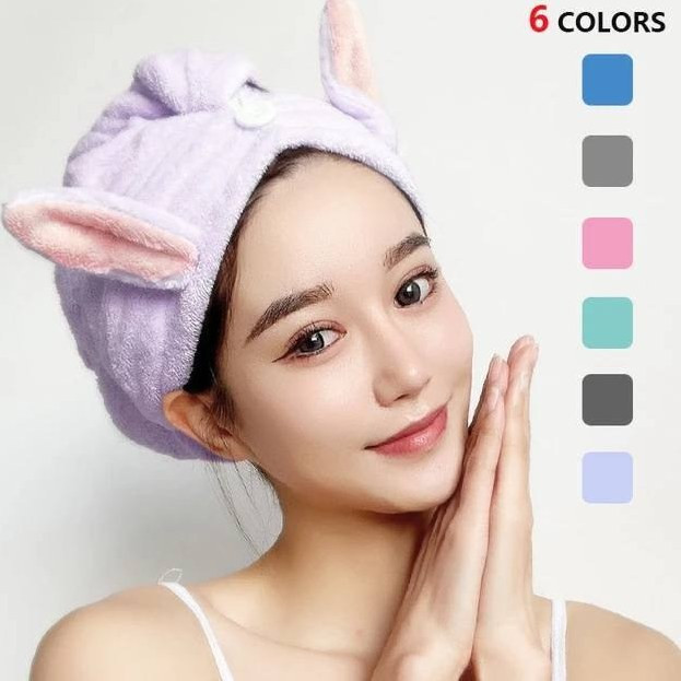 حوله سر عروسکی دکمه دار جنس میکرو فایبر وارداتی / کلاه حمام برای خشک کردن موها