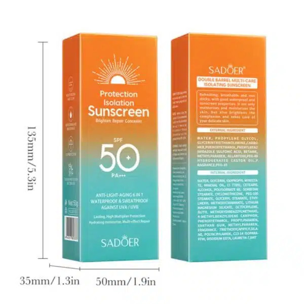 کرم ضدآفتاب سادور ۶در ۱ حاوی ترکیبات ضدچروک و آبرسان همراه با ژل آلوئه ورا با spf50